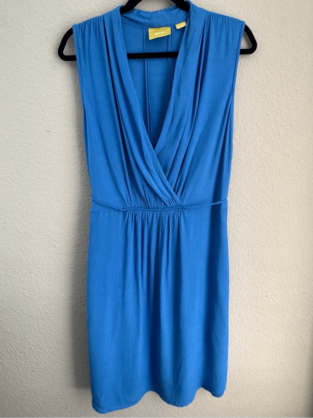 Maeve Anthropologie Blue Sleeveless Faux Wrap Midi Dress Tie Back with Pockets‎